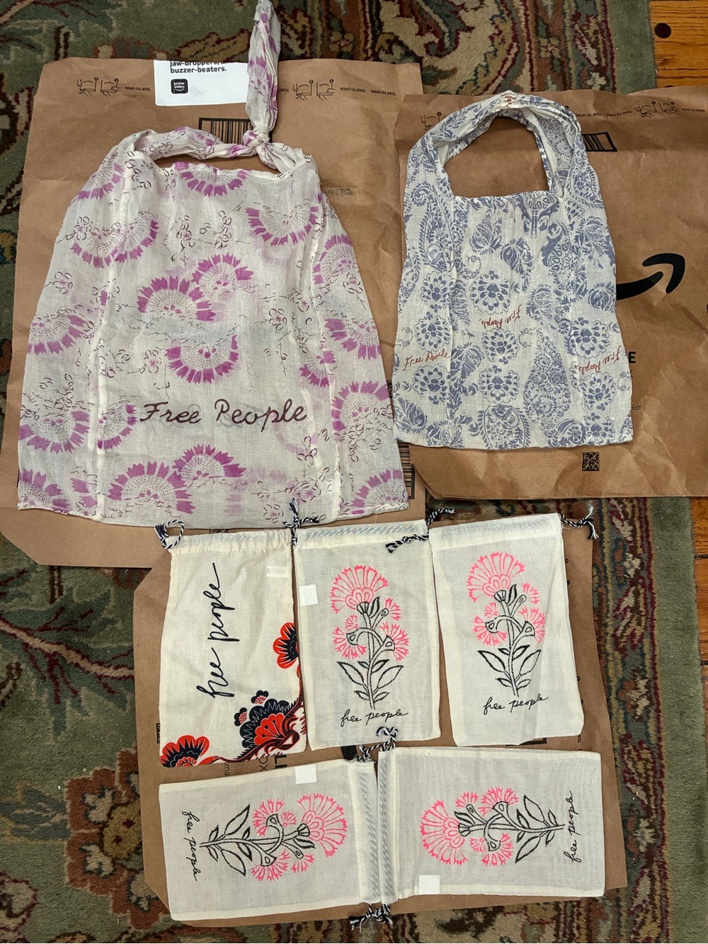 Free People Shopping Tote Bag and Jewlery Pouch Bunndle of 7